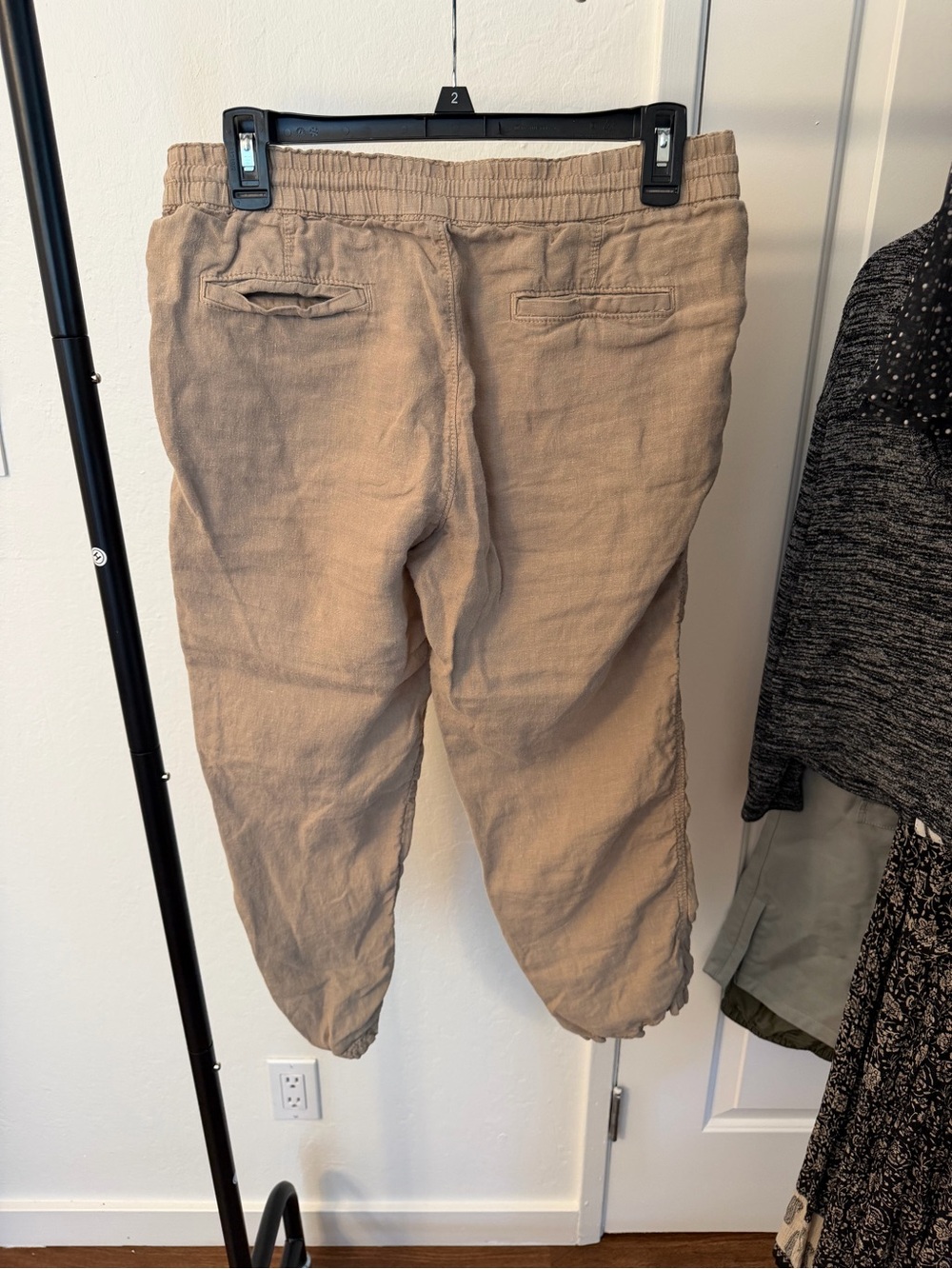 Women’s Casual Drawstring Linen-Blend Pants in Tan - Picture 2 of 2